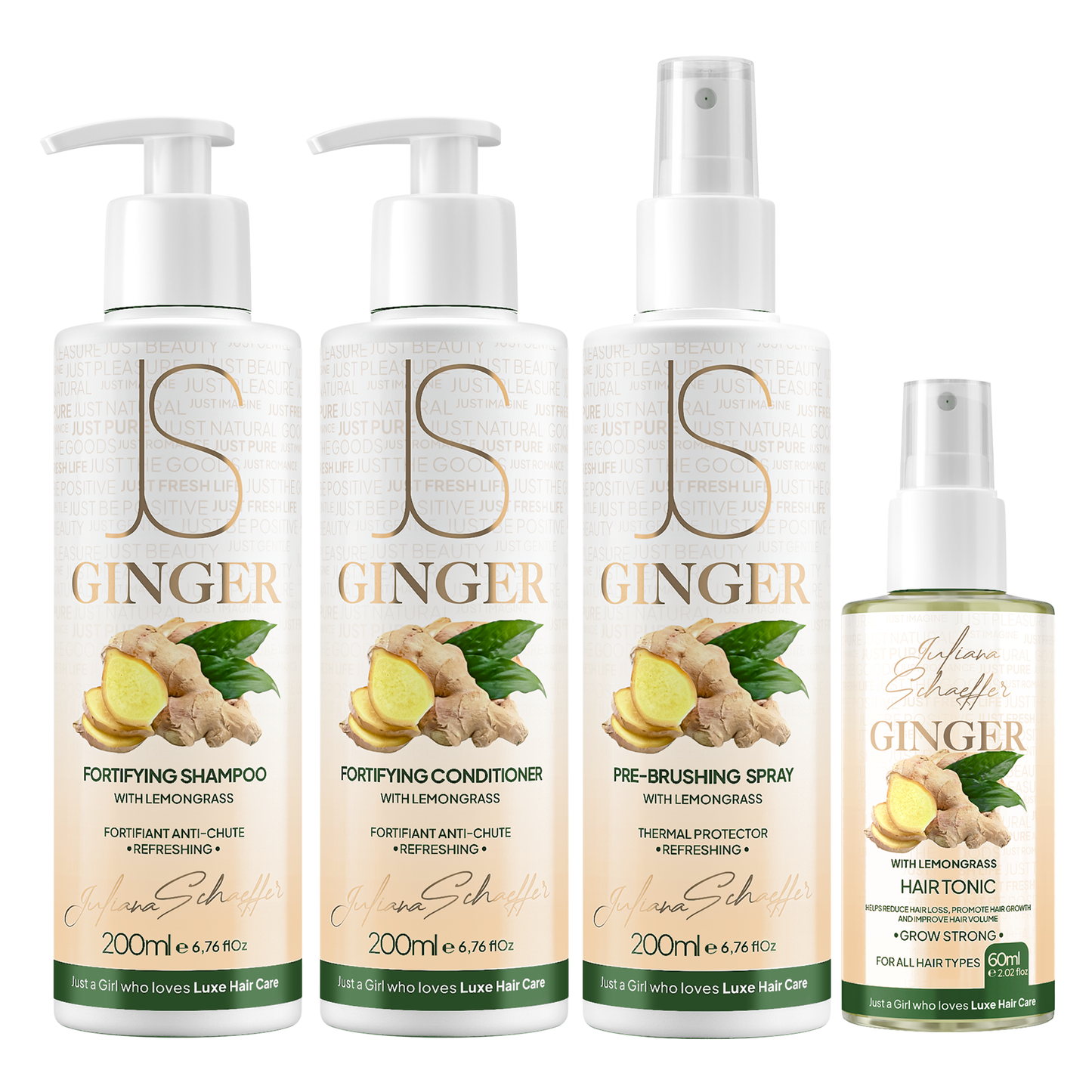 Full Set JS Ginger Collection - Shampoo 200ml/Conditioner 200ml/ Pre Brushing 200ml/ Hair Tonic 60ml